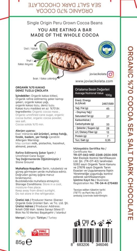 ORGANİK ÇİKOLATA-%70 BİTTER DENİZ TUZLU