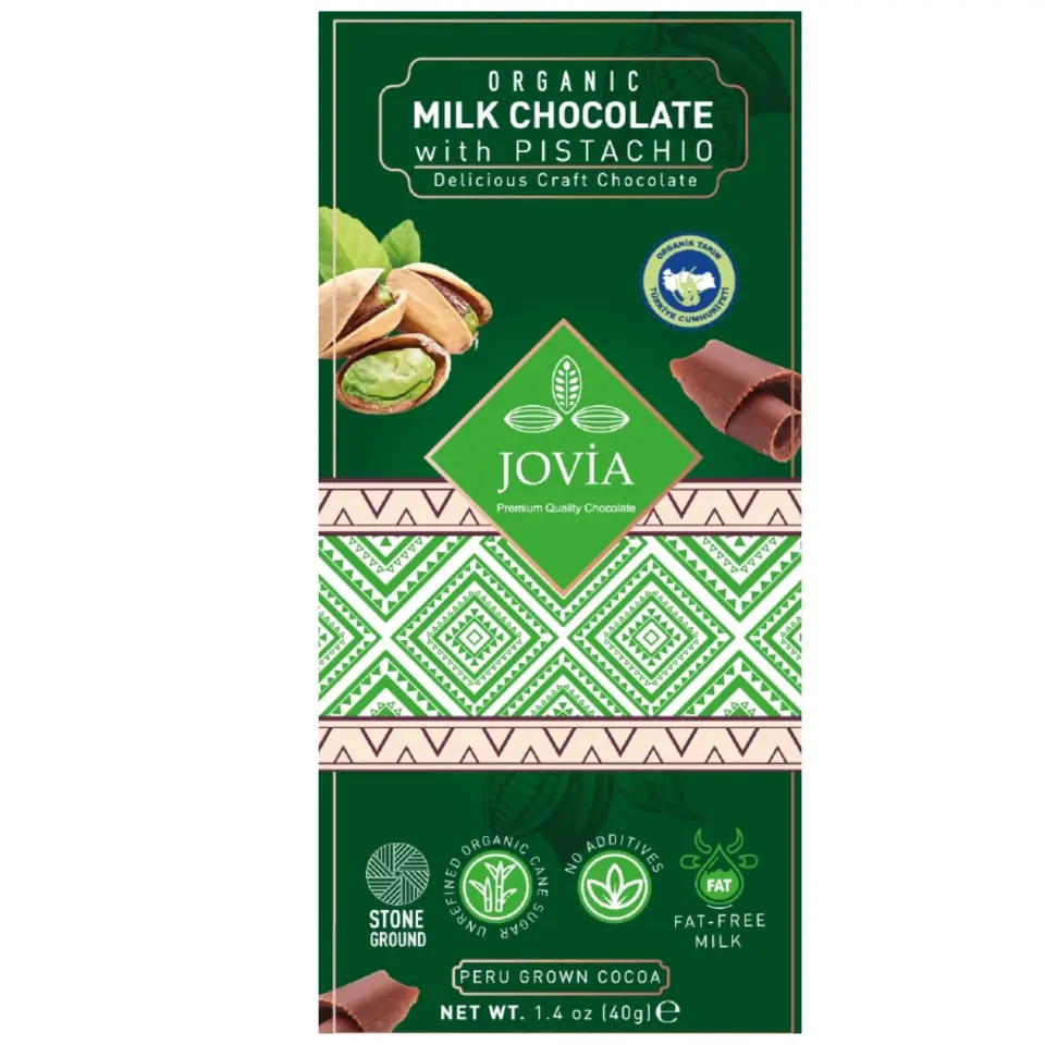 ORGANİK SÜTLÜ ÇİKOLATA-ANTEP FISTIKLI 40 GR
