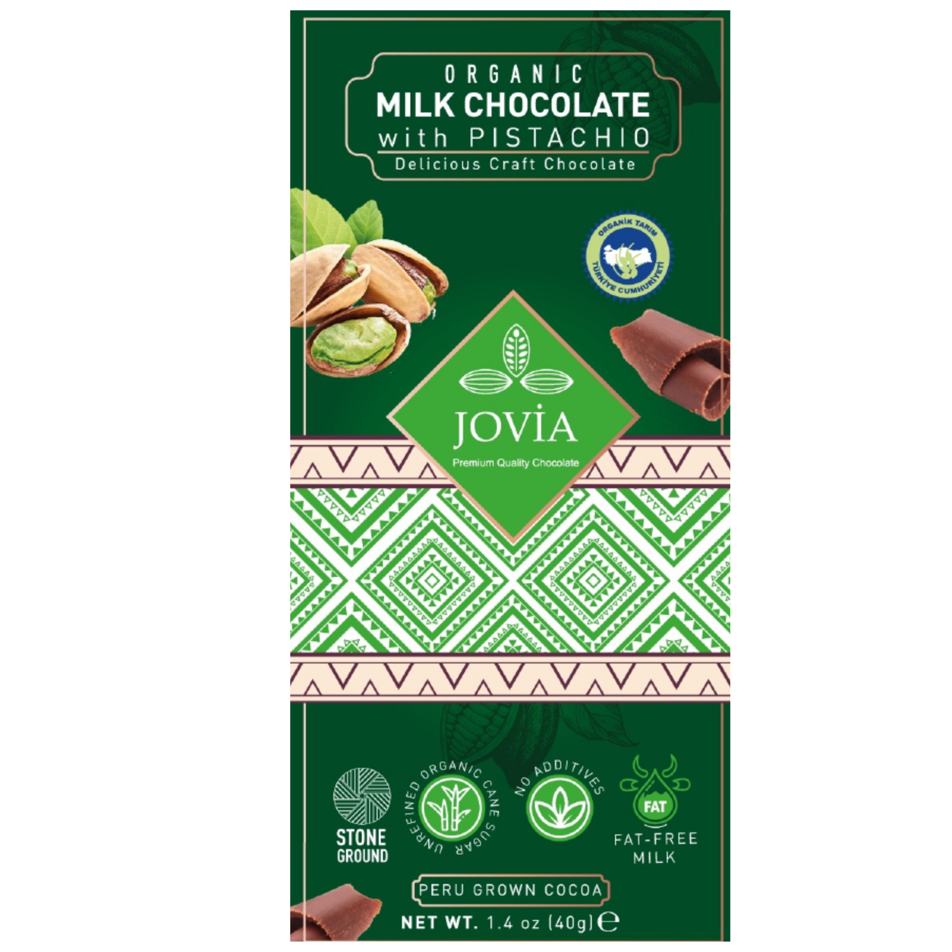 ORGANİK SÜTLÜ ÇİKOLATA-ANTEP FISTIKLI 40 GR