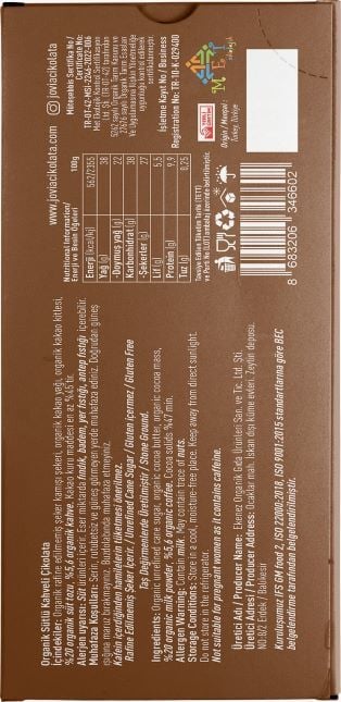 ORGANİK SÜTLÜ ÇİKOLATA-KAHVELİ