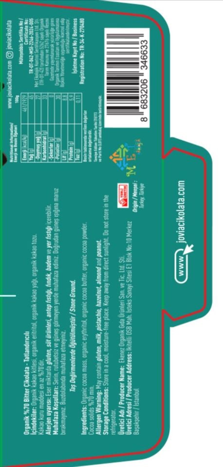 ORGANİK %70 BİTTER ÇİKOLATA-ŞEKER İLAVESİZ