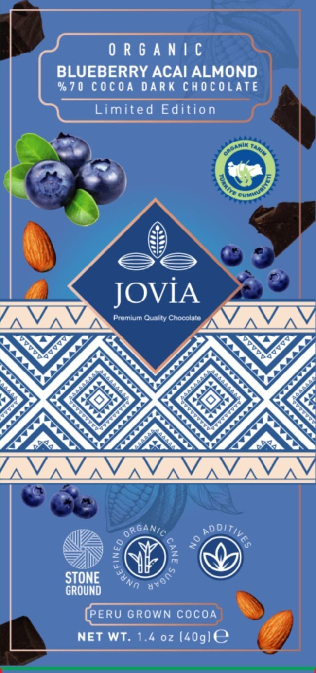 Organik %70 Bitter Çikolata-Yaban Mersini&Badem&Açai 40 GR