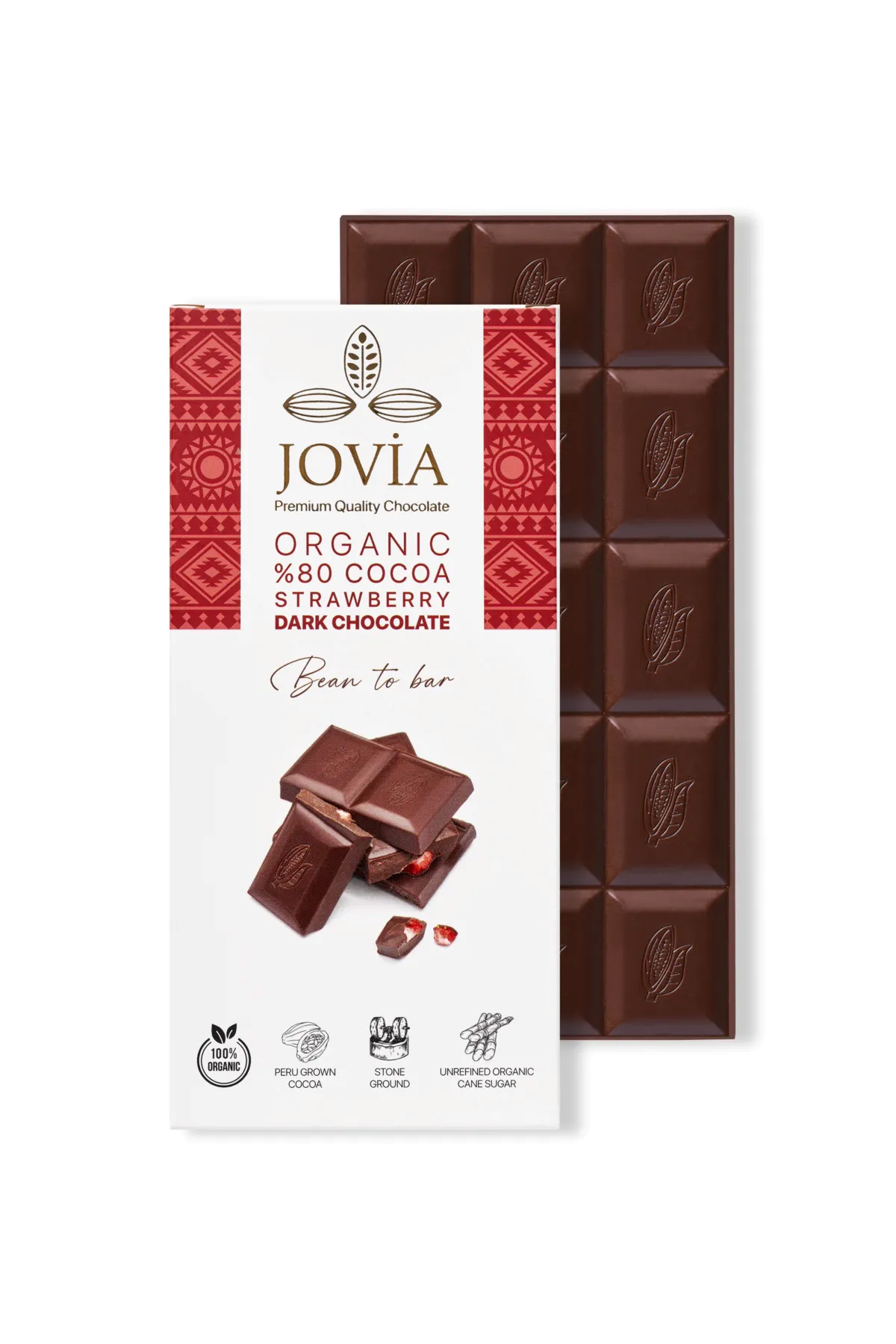 ORGANİK %80 BİTTER ÇİLEKLİ ÇİKOLATA 85 GR