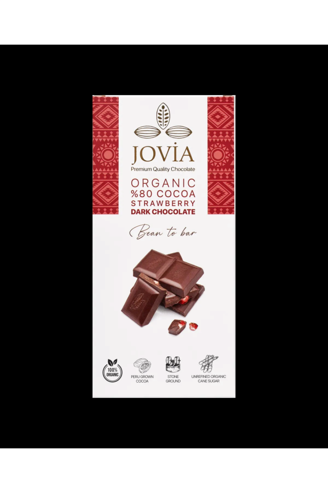 ORGANİK %80 BİTTER ÇİLEKLİ ÇİKOLATA 85 GR