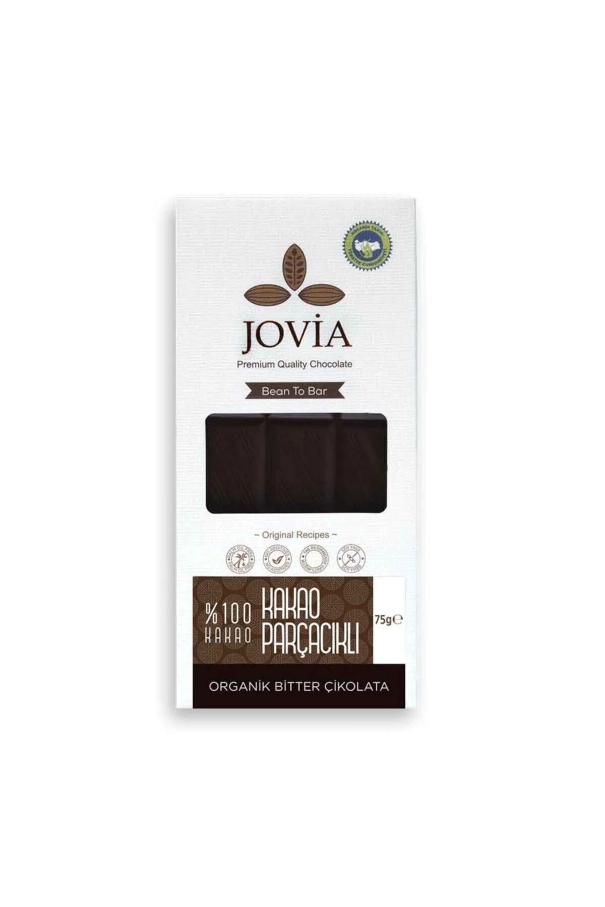 Jovia Organik %100 Bitter Çikolata-Kakao Parçacıklı 75 gr