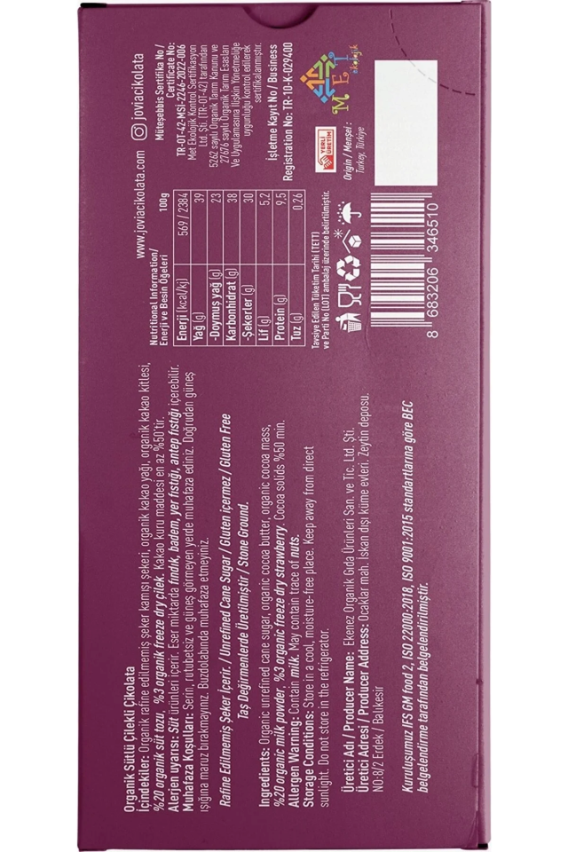 Organik Sütlü Çilekli Çikolata 3'lü Avantajlı Paket