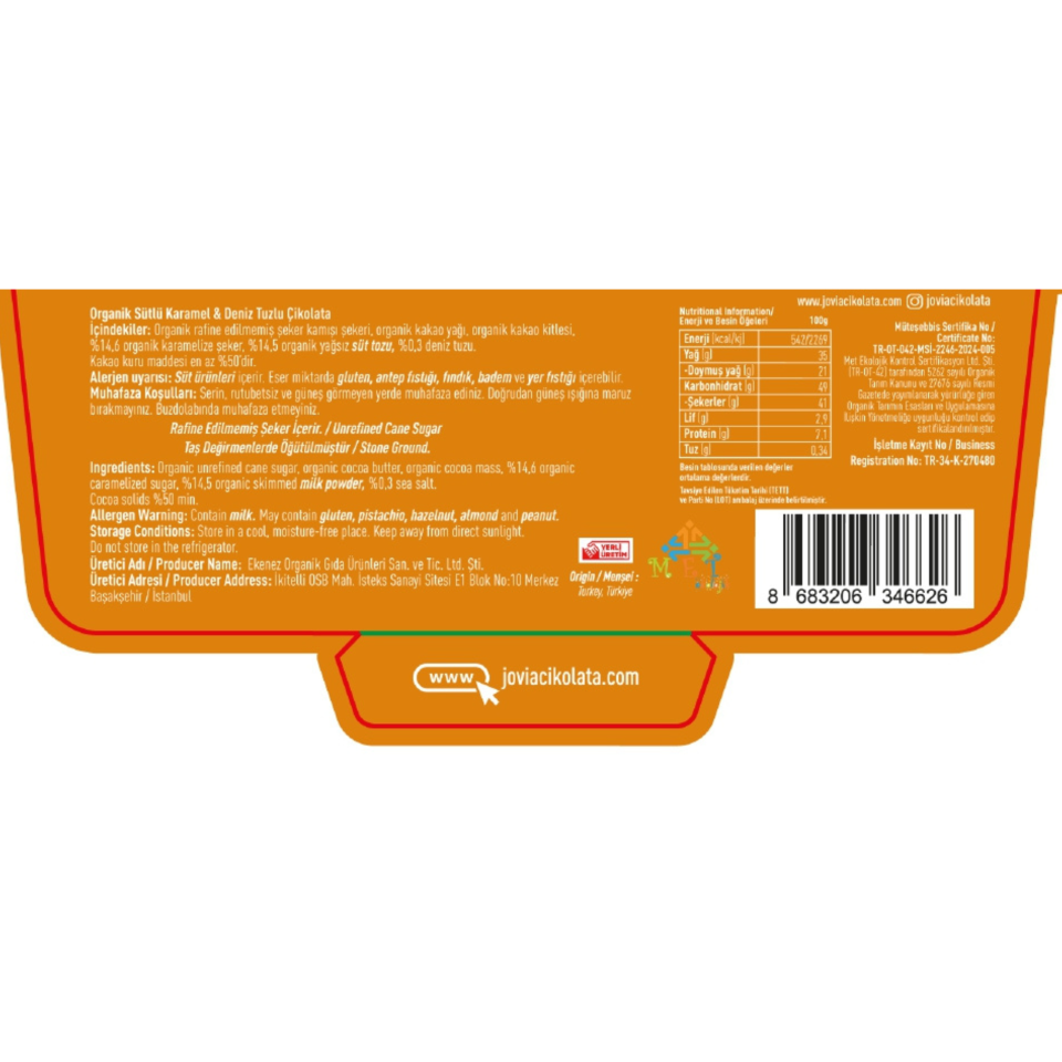 Organik Sütlü Çikolata-Karamel&Deniz Tuzlu 3'lü Avantajlı Paket