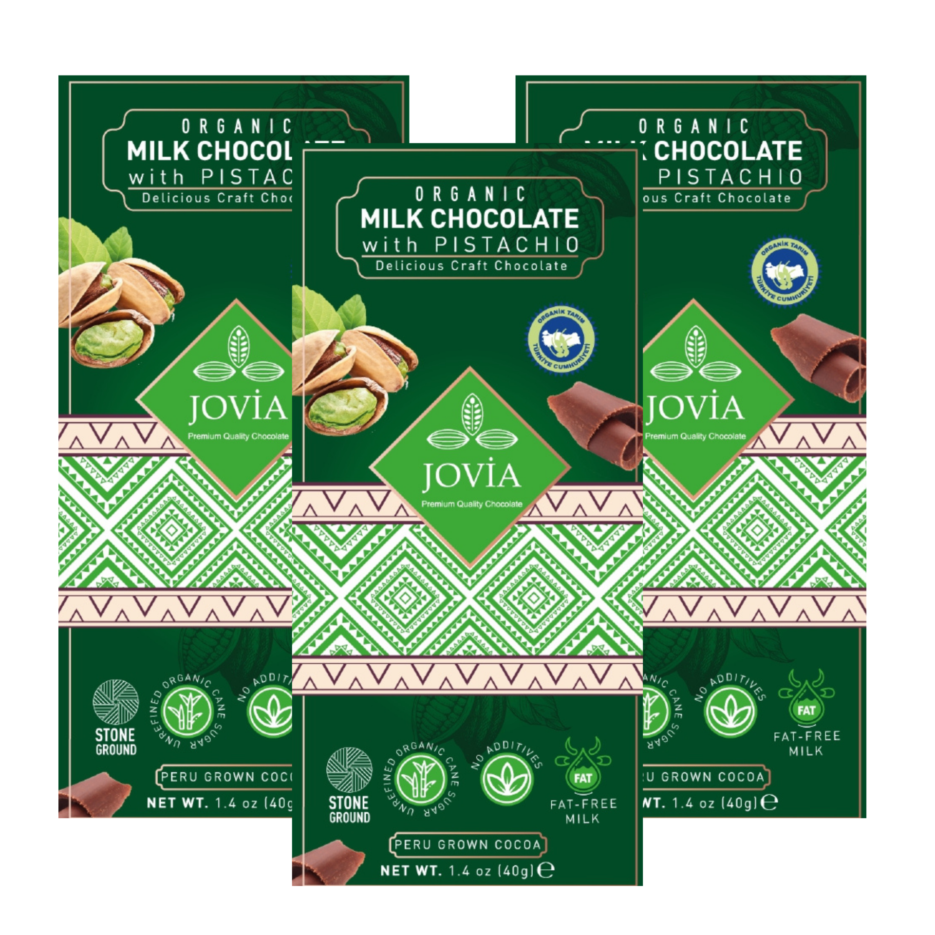 Organik Sütlü Çikolata-Antep Fıstıklı 3'lü Avantajlı Paket