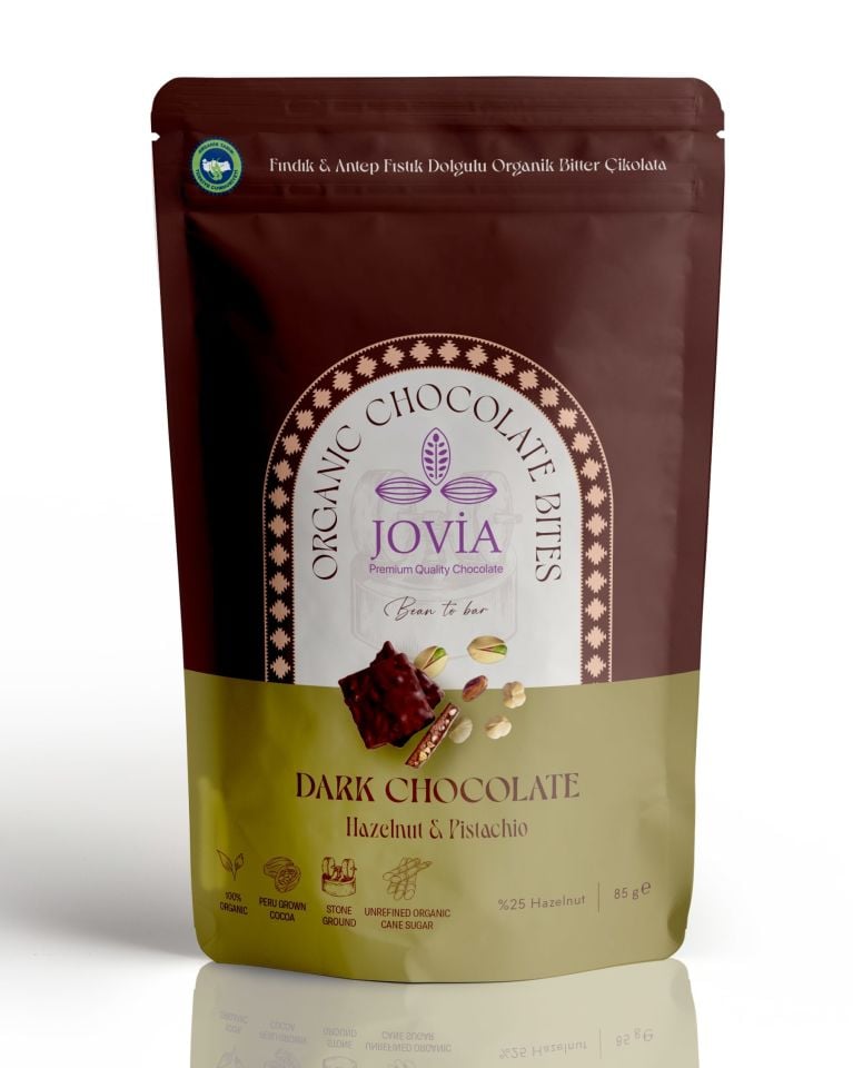 Fındık ve Antep Fıstık dolgulu Organik Bitter Çikolata