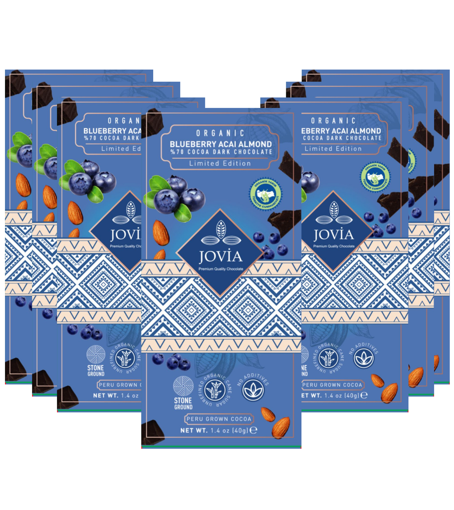 7'li Organik %70 Bitter Çikolata-Yaban Mersini&Badem&Açai 40 GR